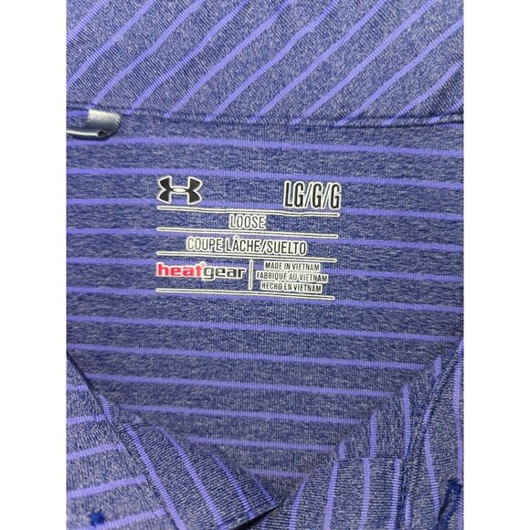 Under Armour Mens HeatGear Loose Fit Striped Polo Large Purple - Picture 5 of 7